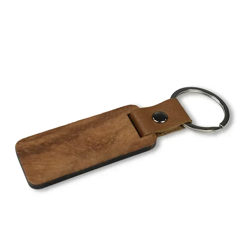 Laser Custom LOGO Wooden Keychain Retro Pendant Vintage Engraved Key Chans Rectangle Personalized Ring Wood Keyring Friend Gift