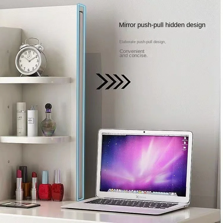 Modern Simple Luxury Dressing Table for Girls Small Bedroom Integrated Storage Cabinet with Hidden Mirror Wood Materialpromote s