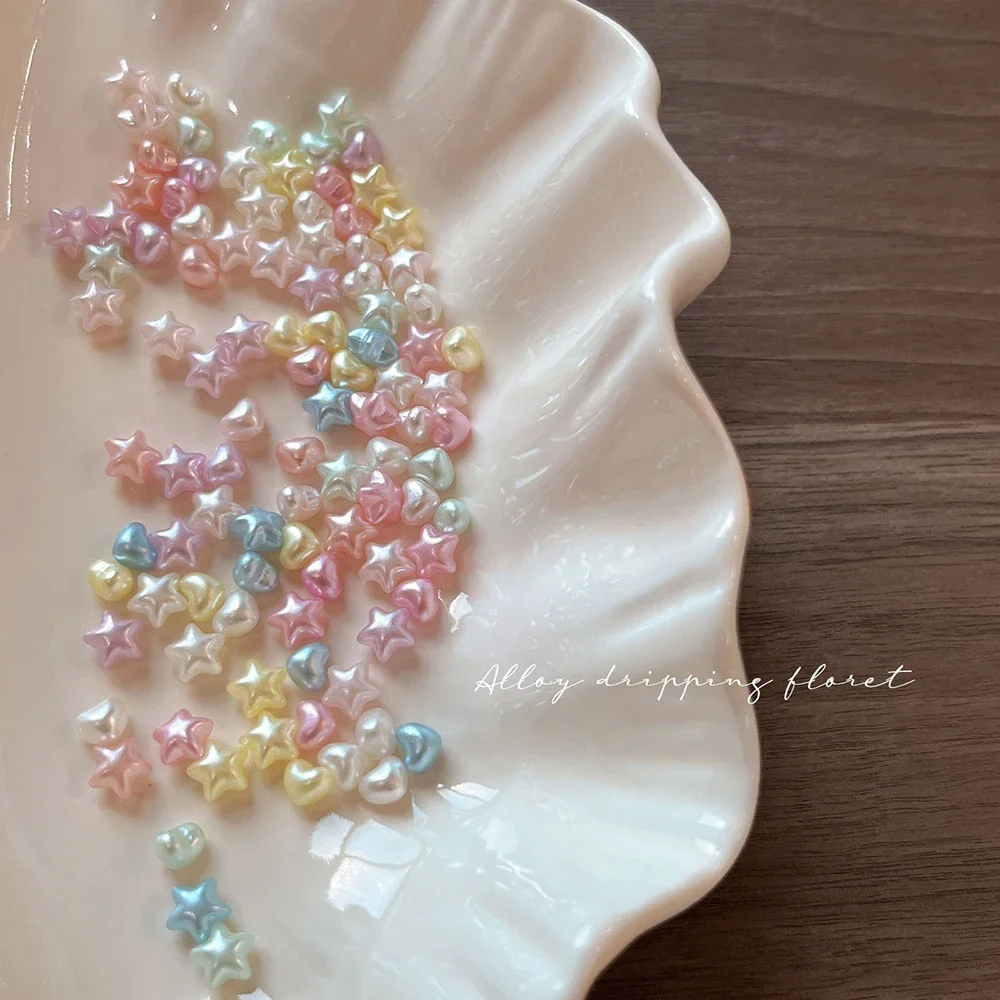 100 Stück 2 Packungen Macaron Stern Herz 3D Perlmutt Strass Nagelcharms Gemischte Farben 6,5*10mm für Maniküre DIY Liebesherz – Detail 4