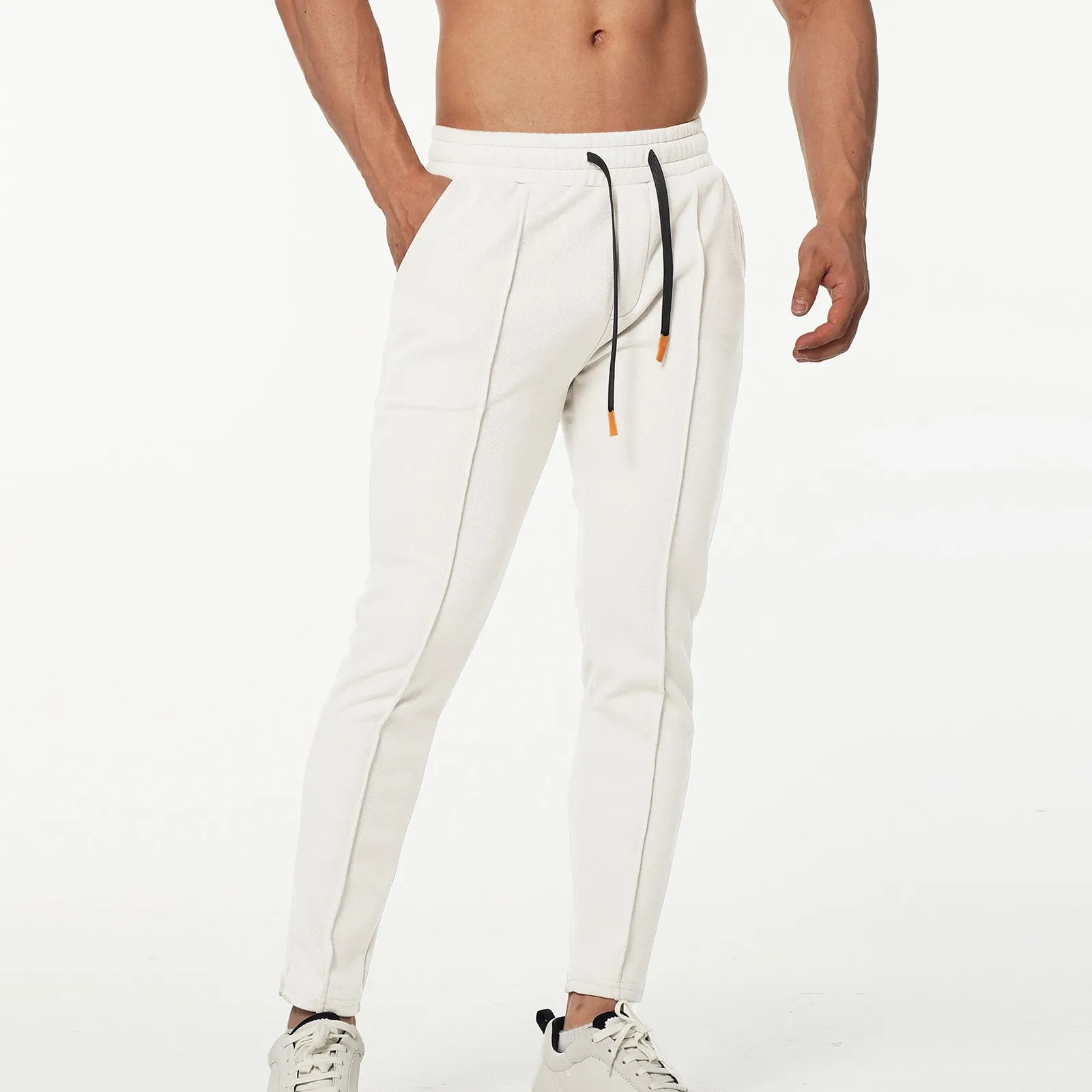 Pantalones de chándal de lana con bolsillo para hombre, pantalón informal de Fitness con cremallera, cordón, cintura elástica suelta, Color sólido, Primavera