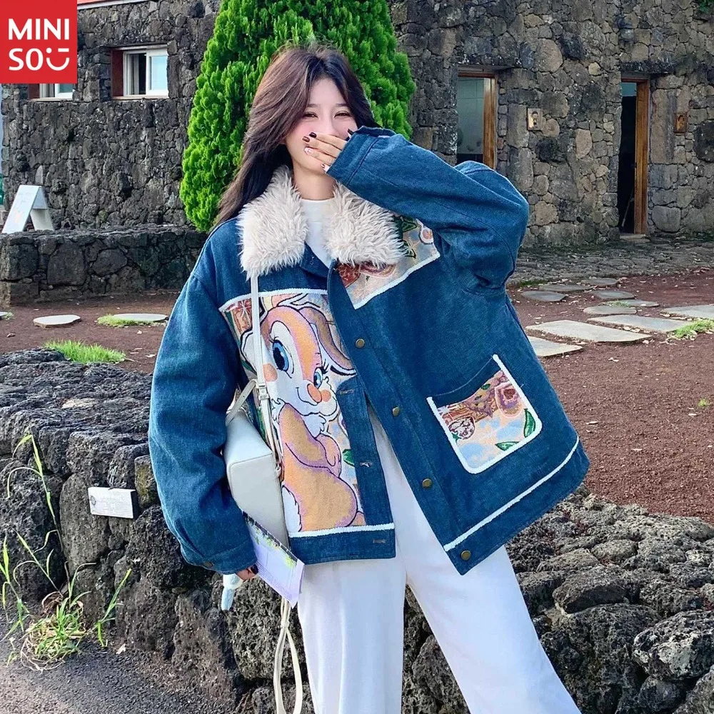 الأزرق الكورية الأرنب الفراء بطانة الدنيم فطيرة يتغلب على المرأة الخريف والشتاء 2025 جديد الكرتون الحد من العمر سميكة سترة الصوف #6