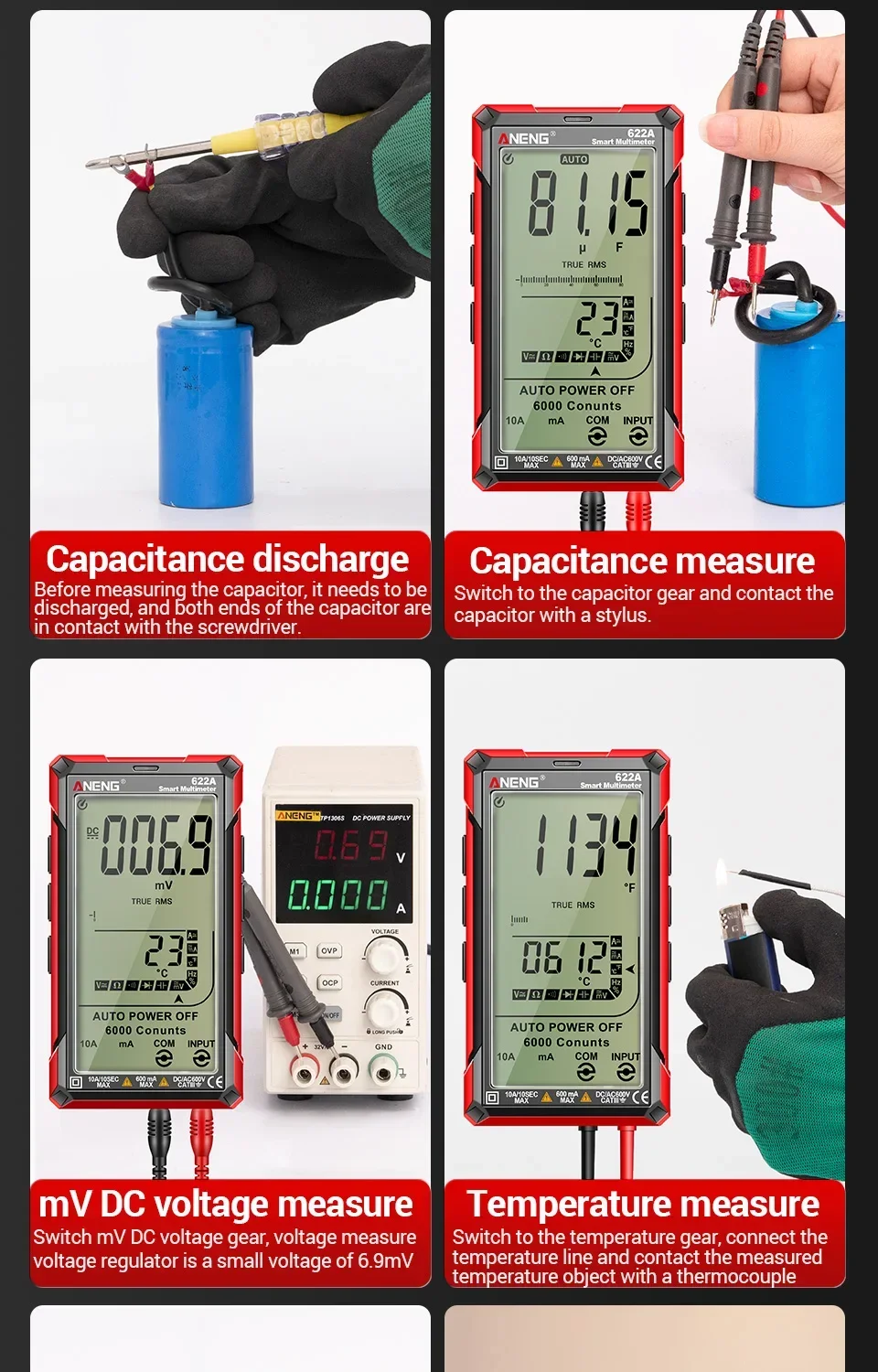 ANENG 622A/622B Smart Digital Multimeter AC/DC Spannung Strom Kondensator Widerstand NCV Spannung Induktion Infrarot Laser Tester – Detail 17