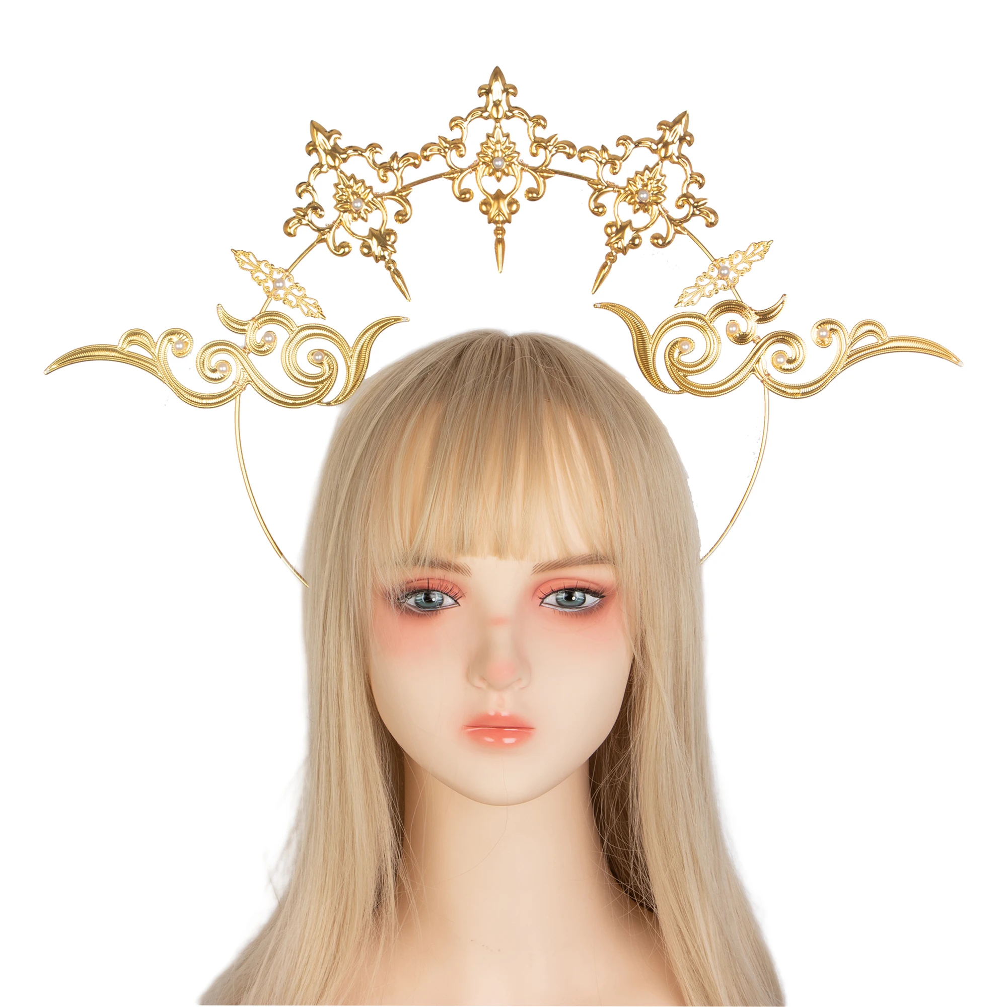 

Handmade Halo Crown Headpiece Lolita Goddess KC Gothic Angel Headband Halloween Christmas Party Headdress Hair Accessories