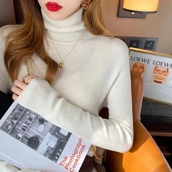 2024 New Winter Turtleneck Women's Sweater Knitted Pullover Soft Slim Long Sleeve Top Solid Color Basic High Neck Jumper Woman C