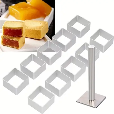 Juego de moldes para tarta de piña, cortador para hornear galletas de forma cuadrada con prensador, juego de herramientas para hornear postres de aleación de aluminio Premium, 10 Uds.
