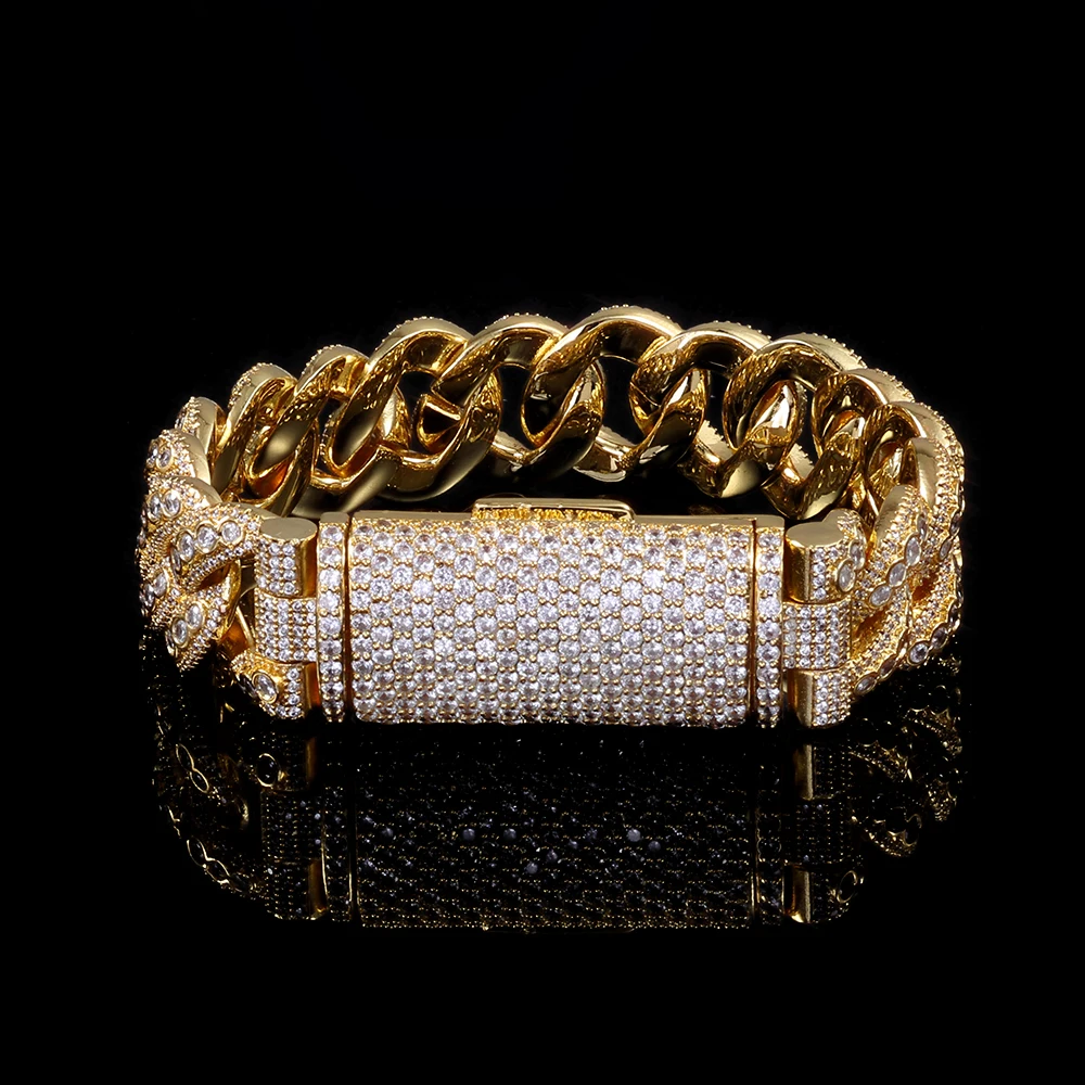 Hip Hop Style 18mm Thick Cuban Bracelet Iced Out Brass Cubic Zirconia Flip Top Buckle Design Exquisite High-end Men's Jewelry view 2