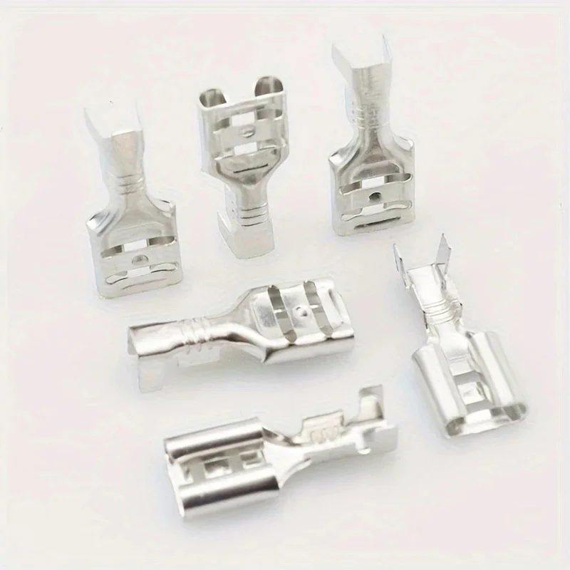 100 قطعة 6.3 مللي متر 6.3 موصل تجعيد طرفي أنثى بأسمائها الحقيقية ، فضي ،