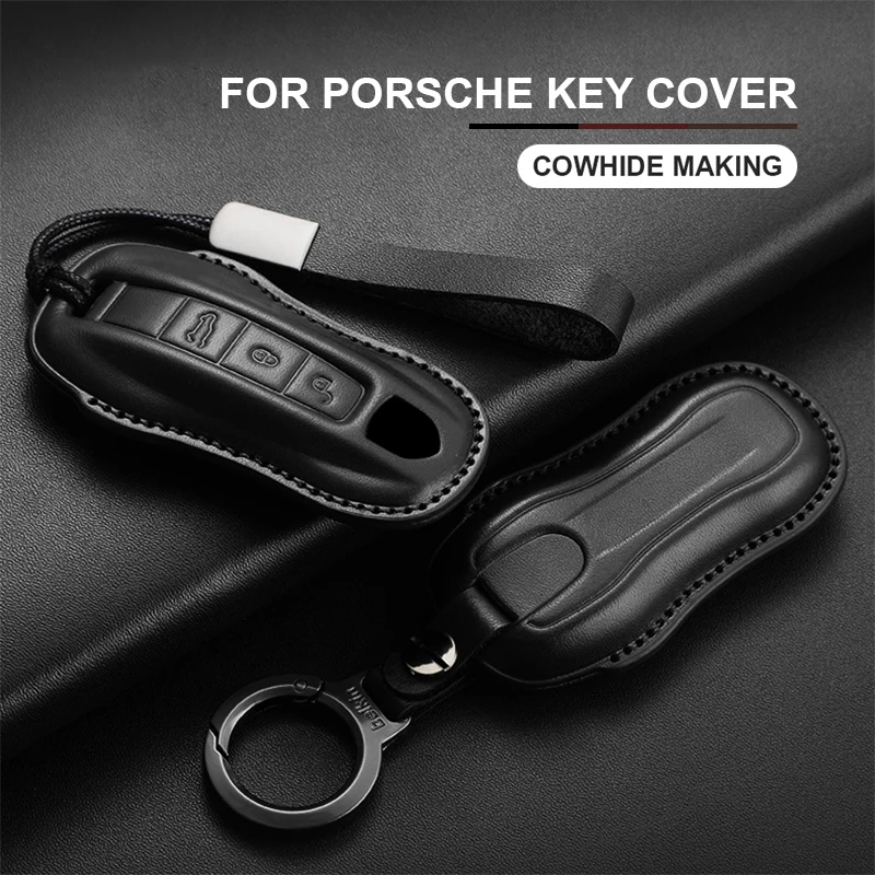 

Leather Car Key Case Cover Shell For Porsche 718 Cayenne Panamera 911 Macan Taycan Cayman Boxster Key Fob Keychain Accessories