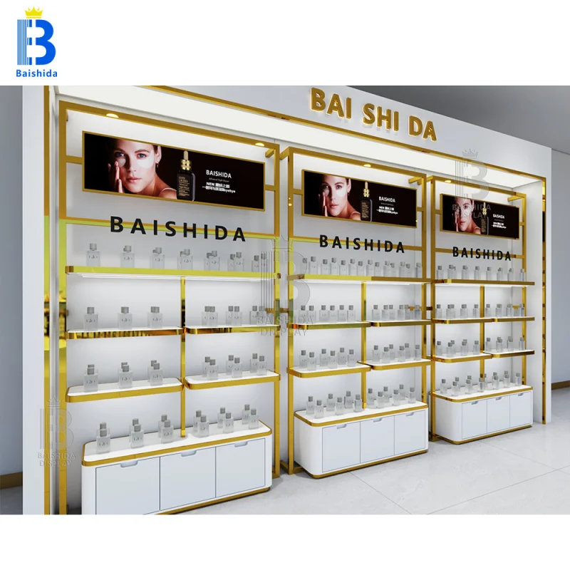 custom.Custom Modern Stainless Steel Perfume Display Rack Beauty Furniture Interior Design Perfume Shops High Quality D