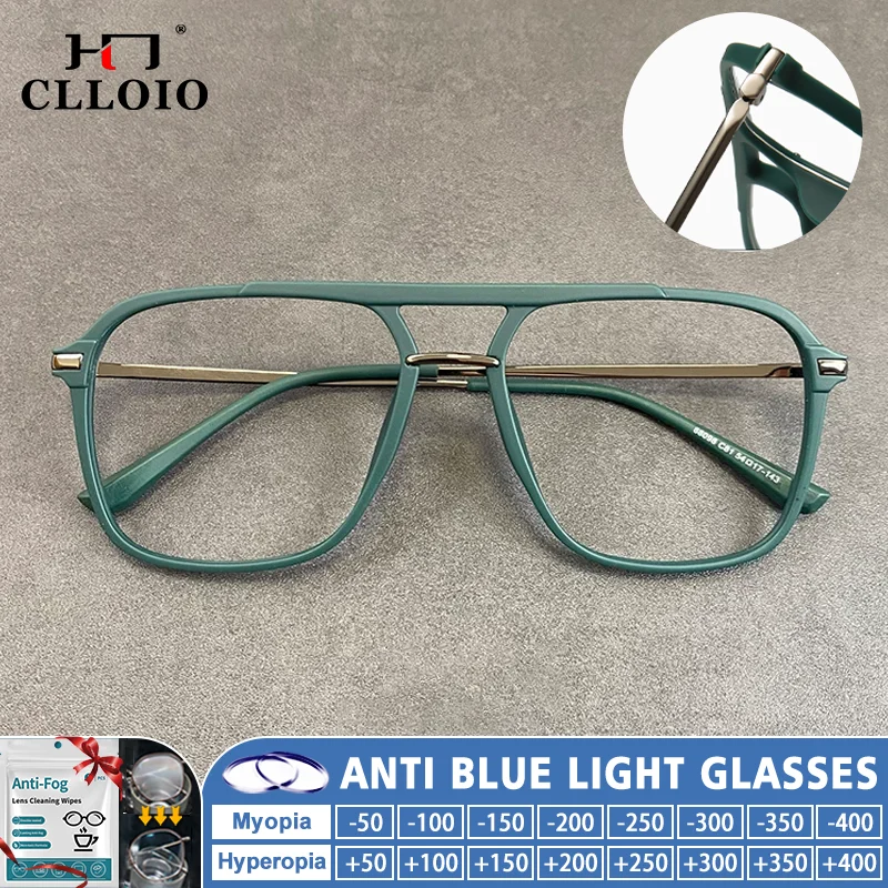 CLLOIO Retro Pilot Anti Blue Light High Quality Reading Glasses Fashion Men Prescription Customization Myopia Optical Eyeware