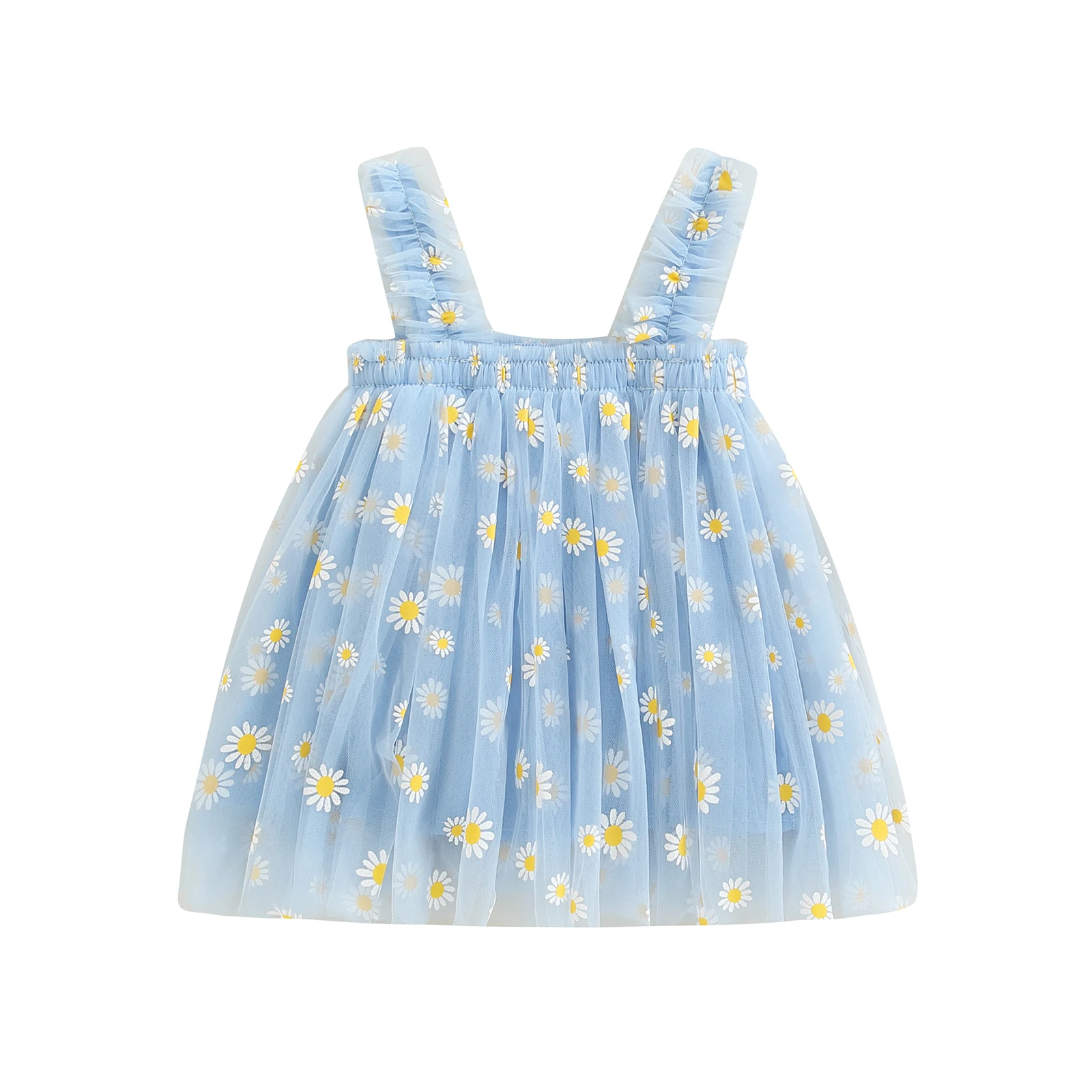 Tregren Toddler Girls Summer Sling Dress Sleeveless Daisy Print A- line Tulle Princess A- Line Dress Kids Birthday Party Dress