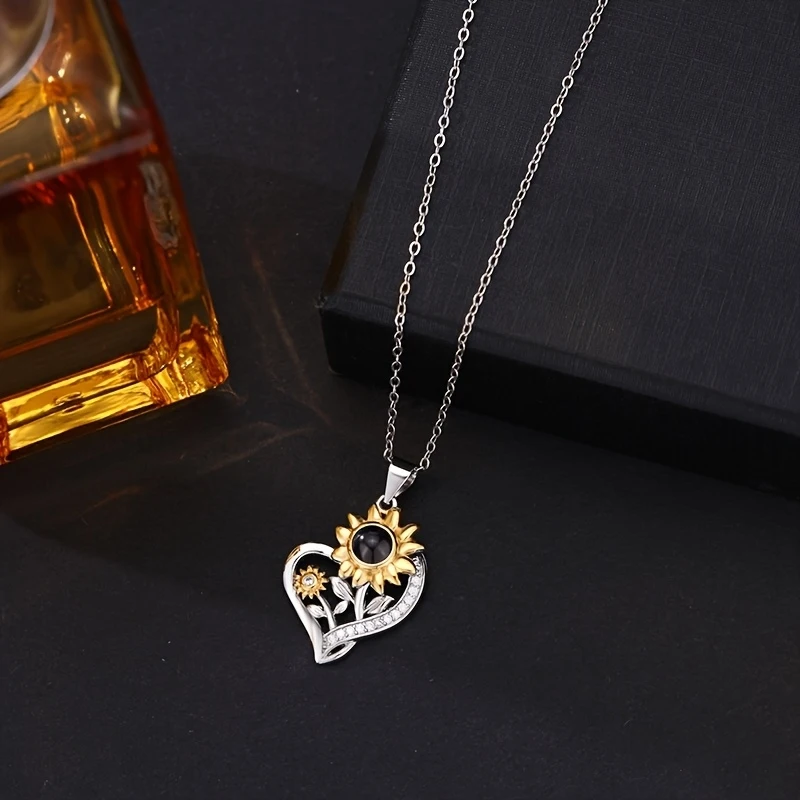 Custom Color Photo Projection Necklace Heart Sunflower Pendant Exquisite Valentine'S Day Mother'S Day Anniversary Romantic Gift - view 3