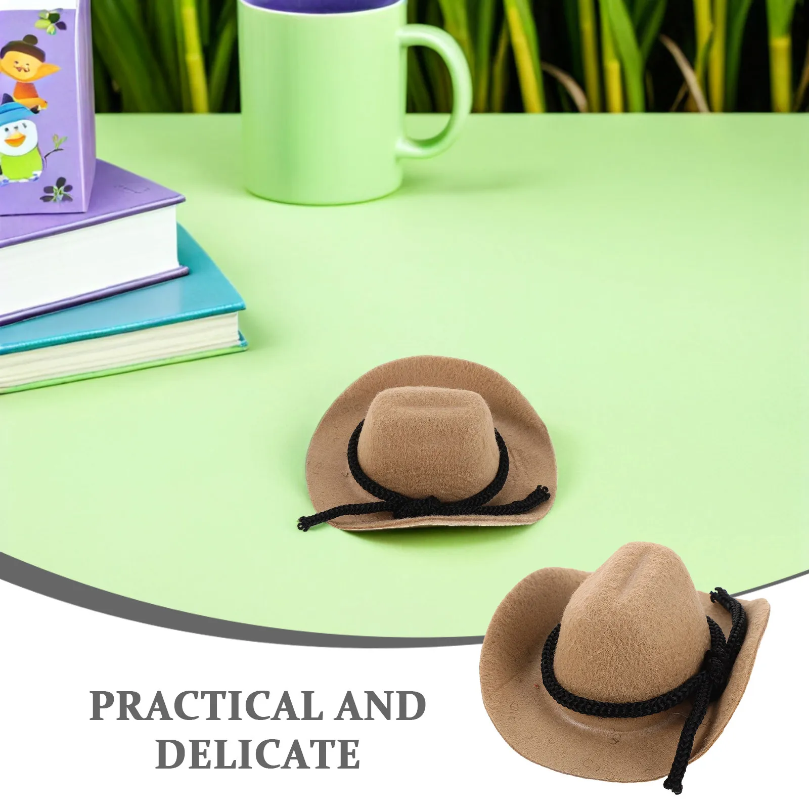 4Pcs Mini Cowboy Hats Mini Western Cowgirl Hats Party Centerpieces Small 6.5cm Khaki Miniature Hat for Dollhouse Craft