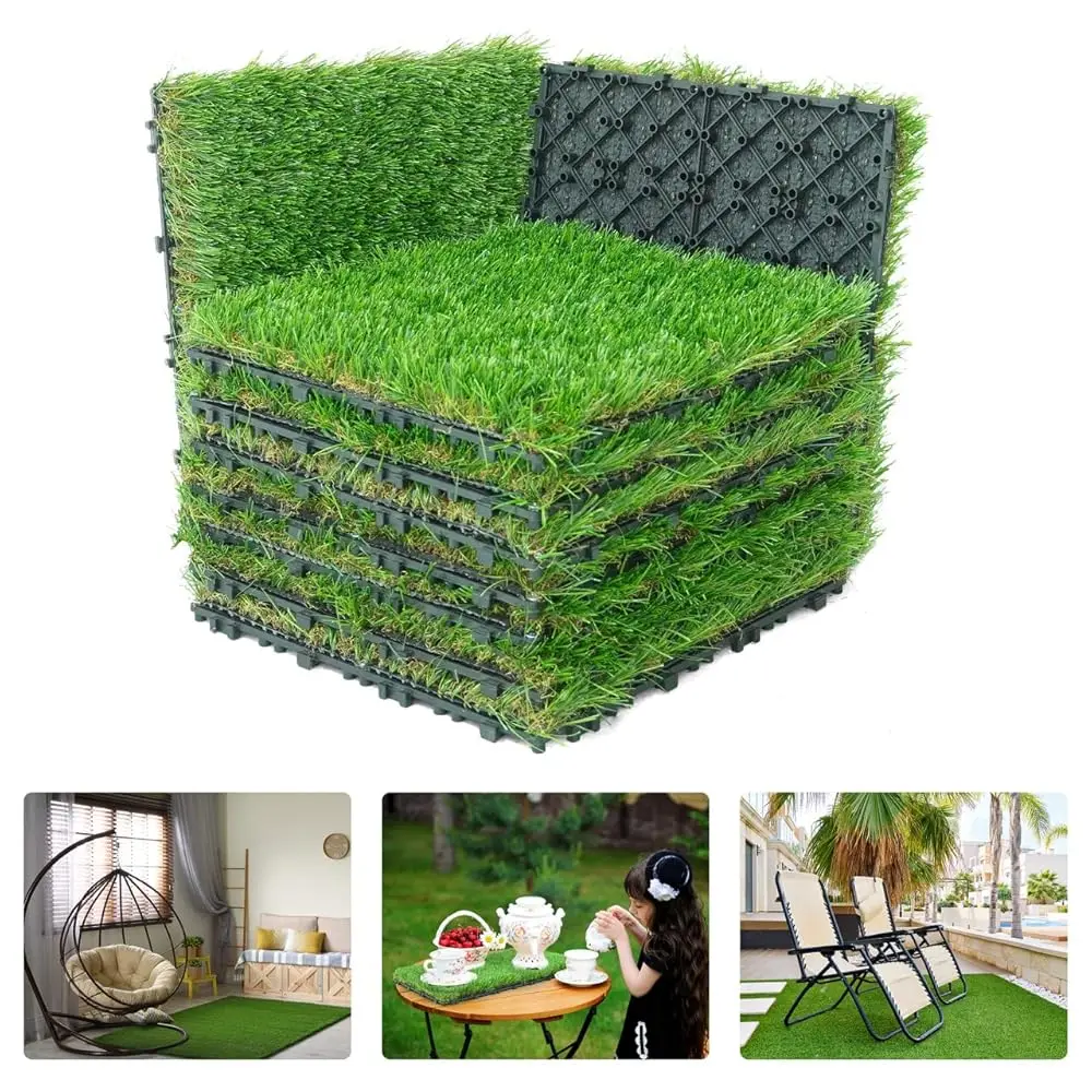 

Artificial Grass Turf Tiles For Patio, Self-Draining Interlocking Fake Faux Grass Pet Turf For Dog Potty Training, Grass Mat