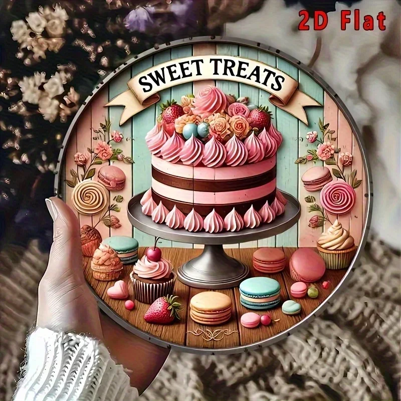 Vintage Retro Round Metal Tin Signs High-Definition Metal Tin Sign Collection – Featuring Sweet Treats Theme with Decadent Pink