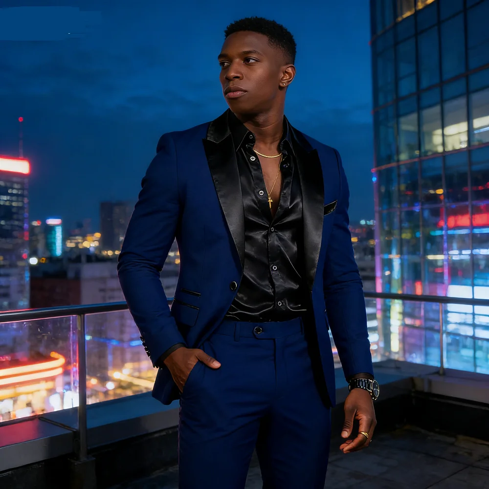 

Men's Casual 2-Piece Wedding Tuxedo Solid Slim Fit Xale Lapel Blazer And Pants Festive Ball Best Man Suit