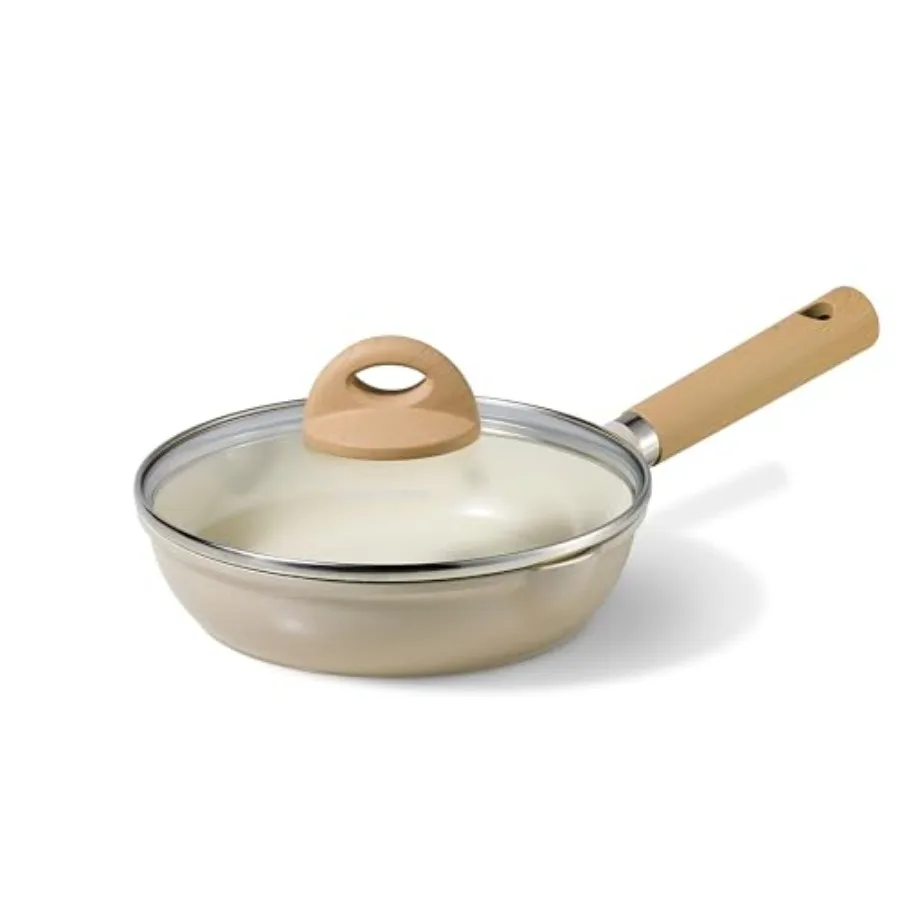 

8" Ceramic Frying Pan with Lid, Non Stick Frying Pan Skillet Chef's Pan, Healthy and PFOA/PFAS Free, Induction-Compatible, Taup