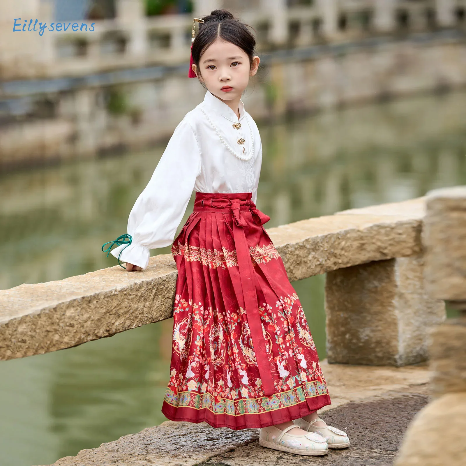 Hanfu Boys' Girls' Horse Face Skirt Set Ancient Costume Tang Suit Tops Half Skirts Set Street Trend Fashion Cosplay Costumes