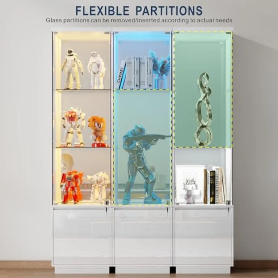 Corner Display Cabinet for Living Room Use, Made of MDF with Tempered Glass Doors and 3-Color LED Lights for Adjustable Ambient view 5
