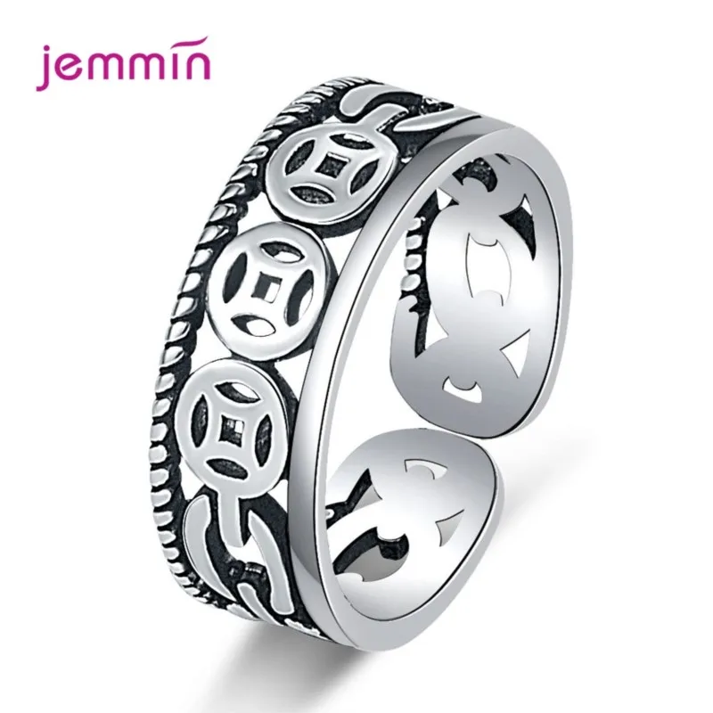 High Quality 925 Sterling Silver Ancient Coins Pattern Opening Ring For Women Girls Wedding Party Fine Jewelry