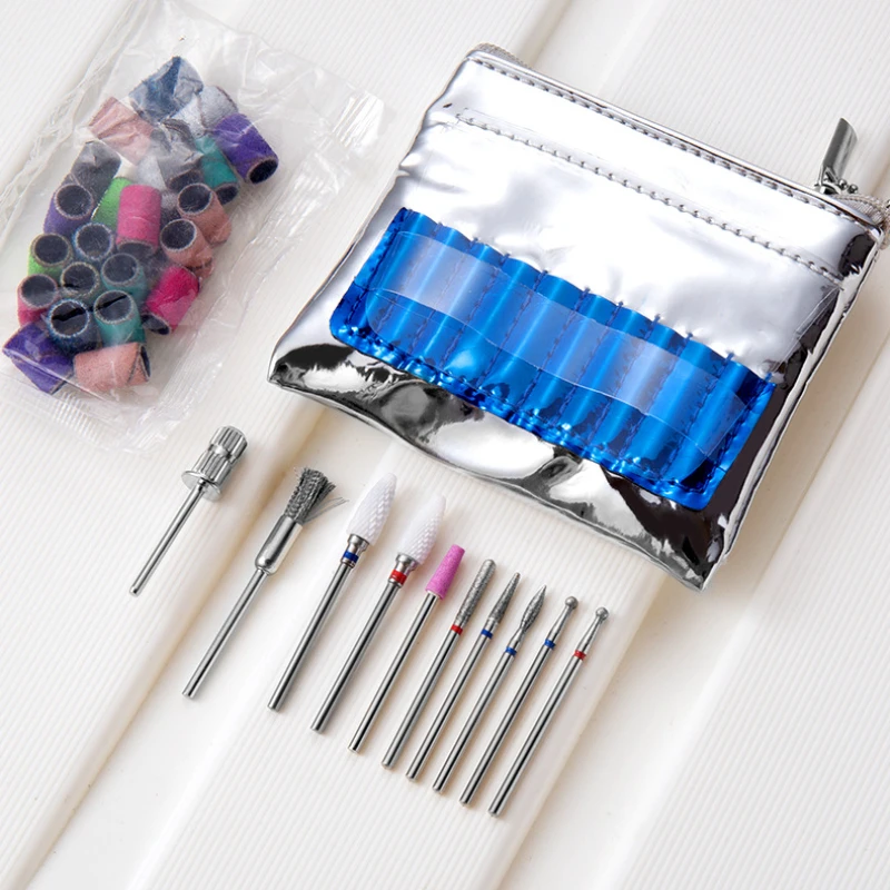 

10pcs Portable Multi-functional Nail Polish Head Drill Bits Nail Remover Sanding and Cleaning Tool Set with Storage Bag