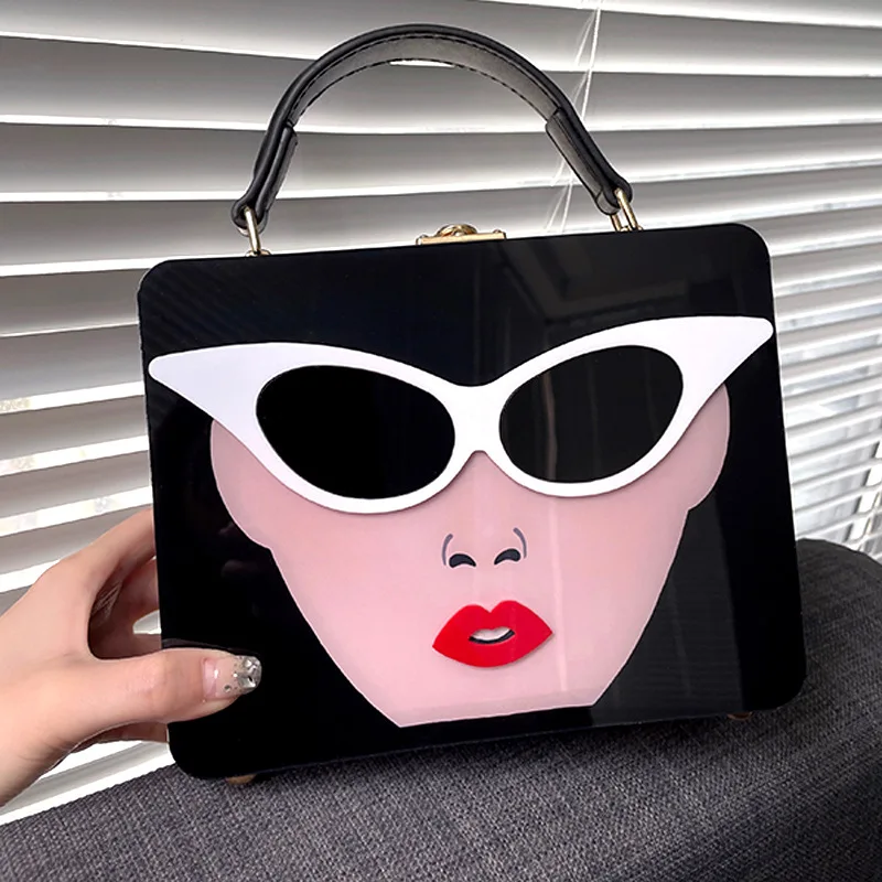 Novel Lady Face Acrylic Box Purses and Handbags for Women Designer Party Clutch Female Shoulder Bag Luxury Wedding Evening Bag