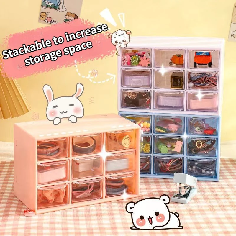 Kawaii Color Desktop Drawer 9 Grids Multi-functional Storage Box Organizer Ins Cute Girl Jewelry Sundries Desk Organizer Boxes