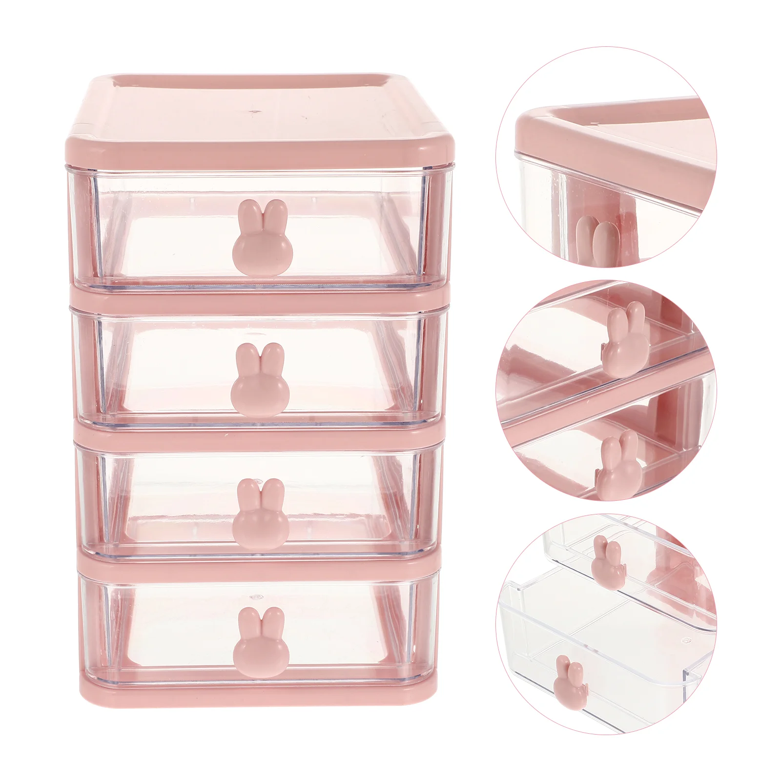 

Storage Cabinet Drawer Box Desk Organizer with Drawers Table Office Stationery Container Desktop Small 21x17cm Pink Transparent