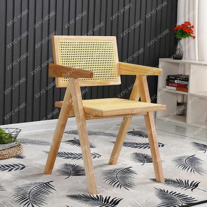 

18 Nordic solid wood rattan chair simple armrest back dining chair Chandigarh Chair Restaurant Guest house leisure rattan K cha