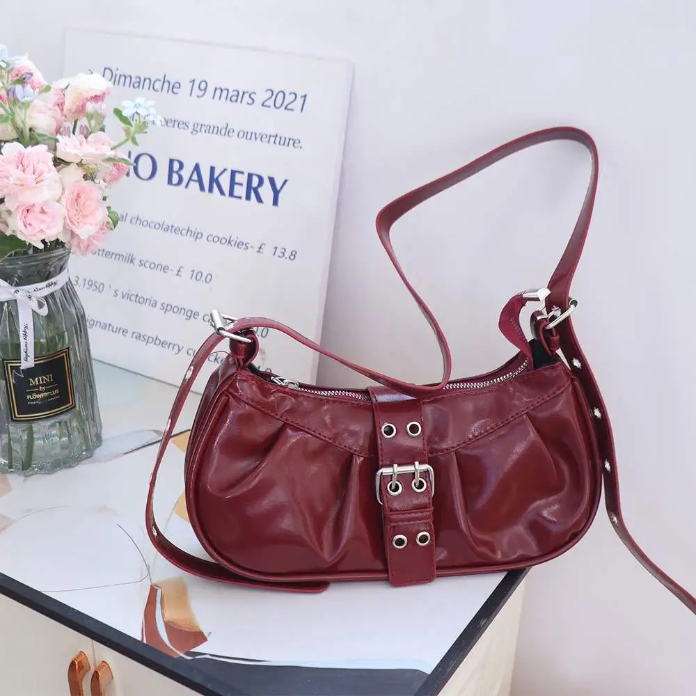 

New Designer Buckle Armpit Bag Pu Leather Gothic Y2k Shoulder Bag Vintage Cross Body Spicy Girl Handbag Women