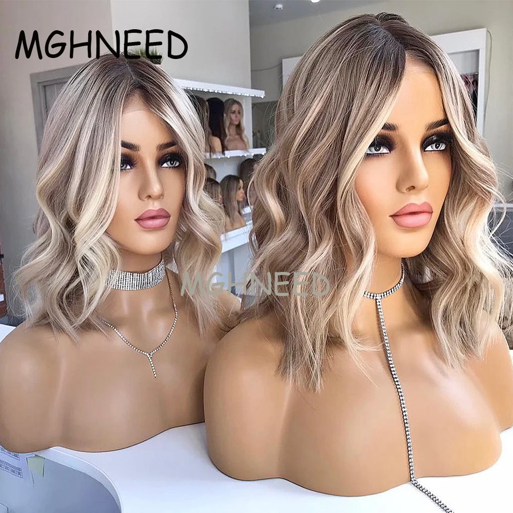 

Ash blonde Wig Highlight Human Hair Colored Brazilian 360 Full Lace Wigs For Women Natural Hairline