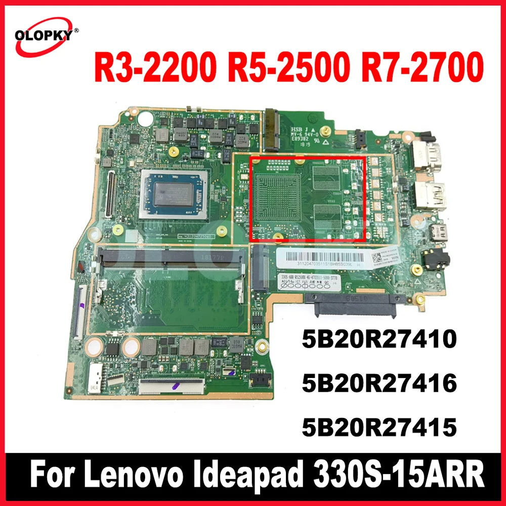 

5B20R27415 5B20R27416 Motherboard with R3 R5-2500 R7-2700 CPU for Lenovo Ideapad 330S-15ARR Laptop Motherboard RAM 4GB 100% test