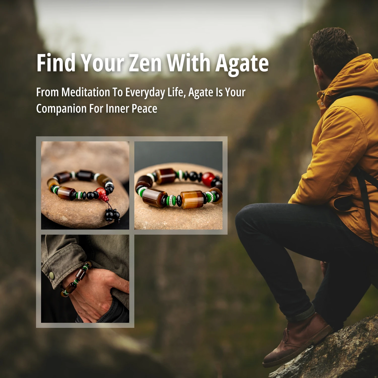 15mm Natural Gemstone Agate Beaded Bracelet for Man & Women Handmade Healing Stone Protection Bracelet Best Friend Gifts