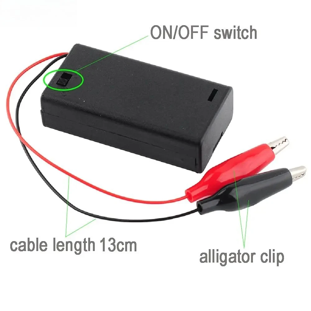 3V 2 Cells AA Battery Holder Case Storage Box with ON/Off Switch Alligator Clip Wire Cable 130mm