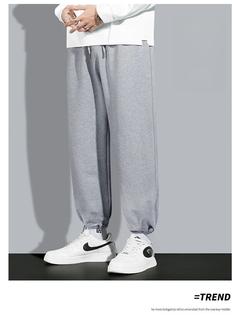 

New Men's Spring and Autumn Trendy Brand Grey Loose Tight-fitting Sports Long Sweatpants, Pure Cotton Drape Men's Casual Pants