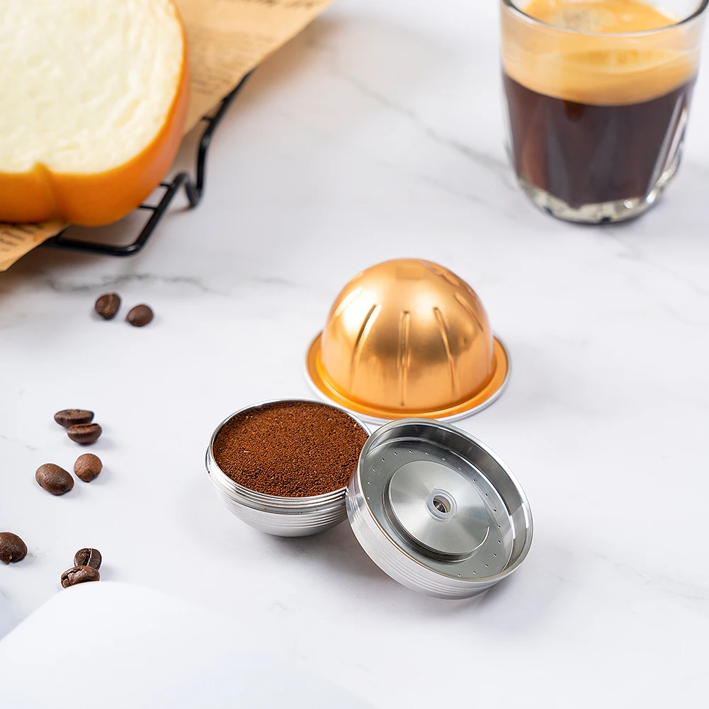 

Reusable Capsule Stainless Steel Material Refillable Coffee Filter Pods with Spoon Cleaning Brush for Nespresso Vertuo Next