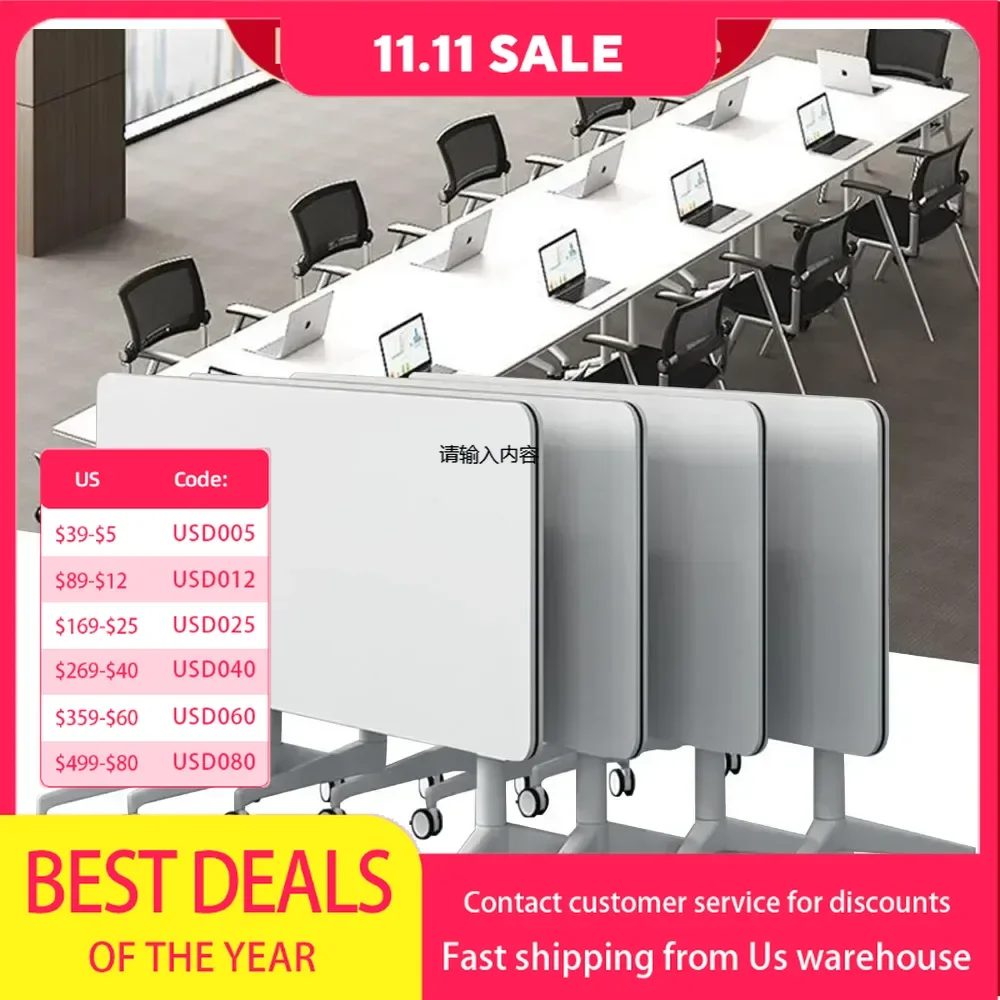 Desk Foldable, Flip Mobile Training Desk Modern White Portable Desk with Silent Wheels for Office, Conference Room, Classroom