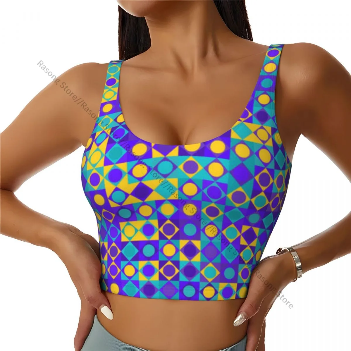 Sports Bra Women Running Yoga Clothes Vest Circles Squares And Triangles Mosaic With Dots Gathering Fitness Vest