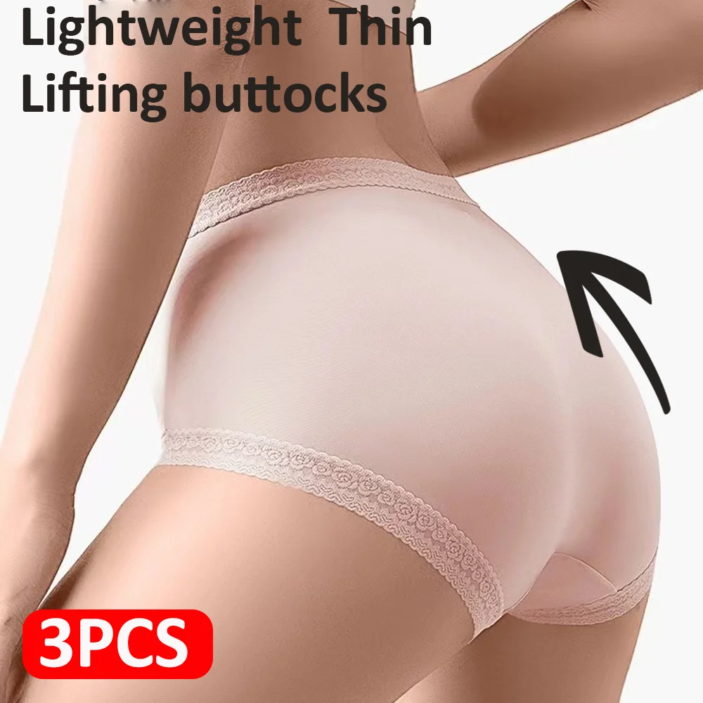 3PCS Women's High Elastic Large Size Underwear High Quality Lace Antibacterial Women's High Waist Soft Girls' Silk Underwear