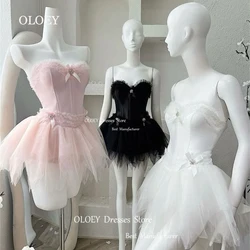 OLOEY Sweetheart Short Cocktail Dress Sleeveless Ruffles Performance Gown Pleats Crystal Ribbon Bow Wedding Party Dress Custom