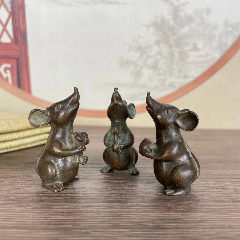 Little Fairy/ Retro Pure Copper Little Mouse Tea Pet Creative Home Ornaments Metal Animal Model Ornaments Home Garden Decoration