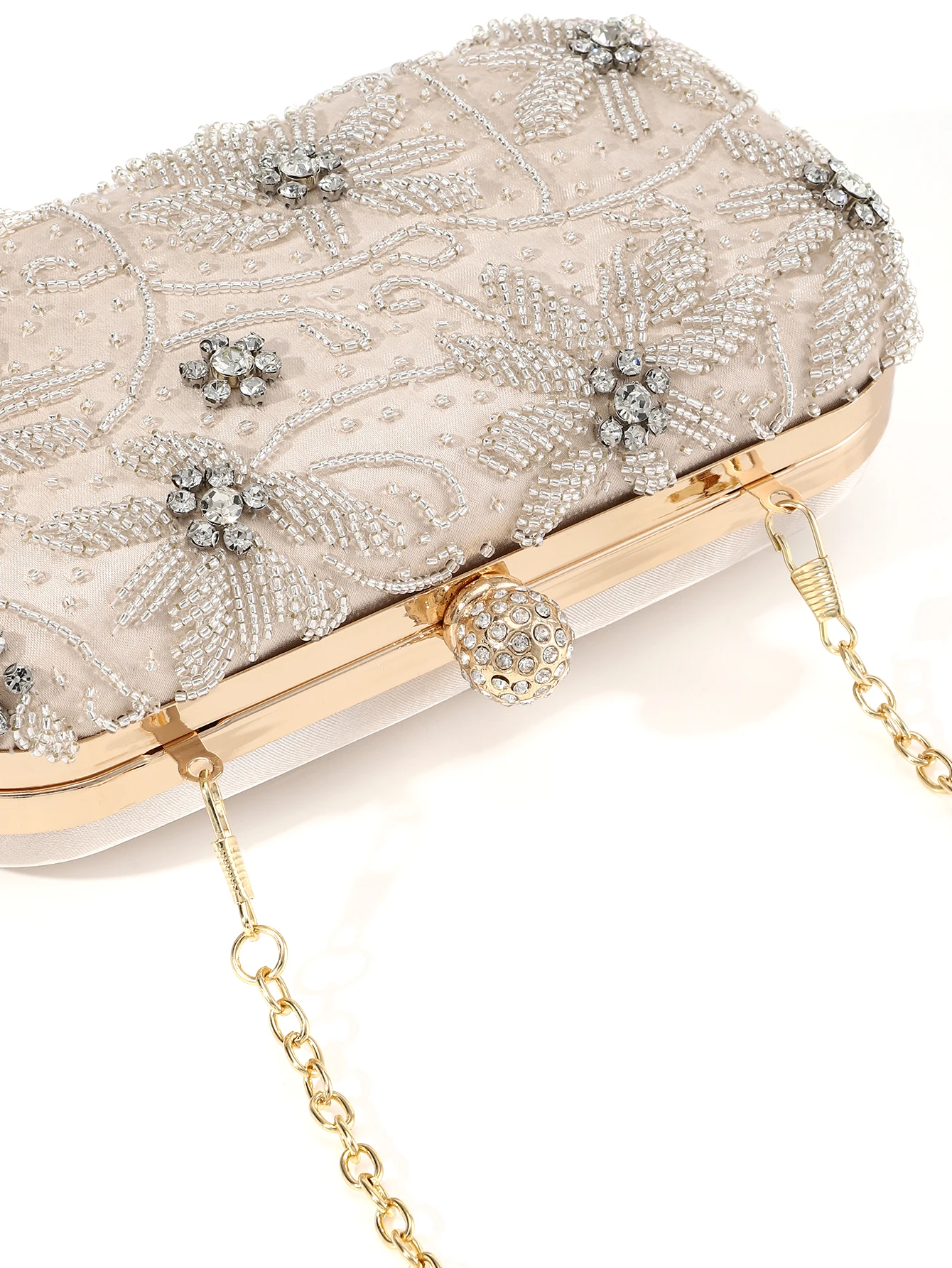 Gorgeous,fashion and shiny mini handmake diamond-studded rhinestones beaded flower pattern hand party wedding evening clutch bag
