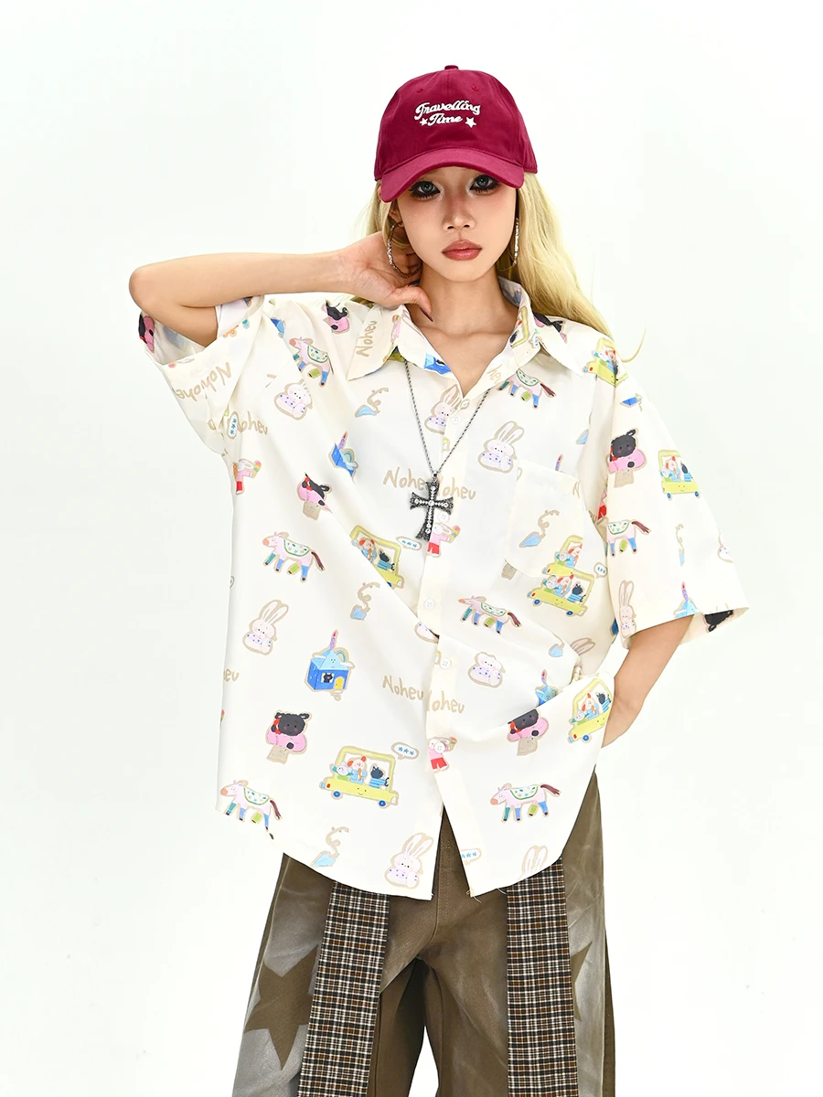 

Lazy Printed Cartoon ort Sve Loose Women's irt Summer 2026 Trendy Street Sle Vintage Fun Children's Sle Top