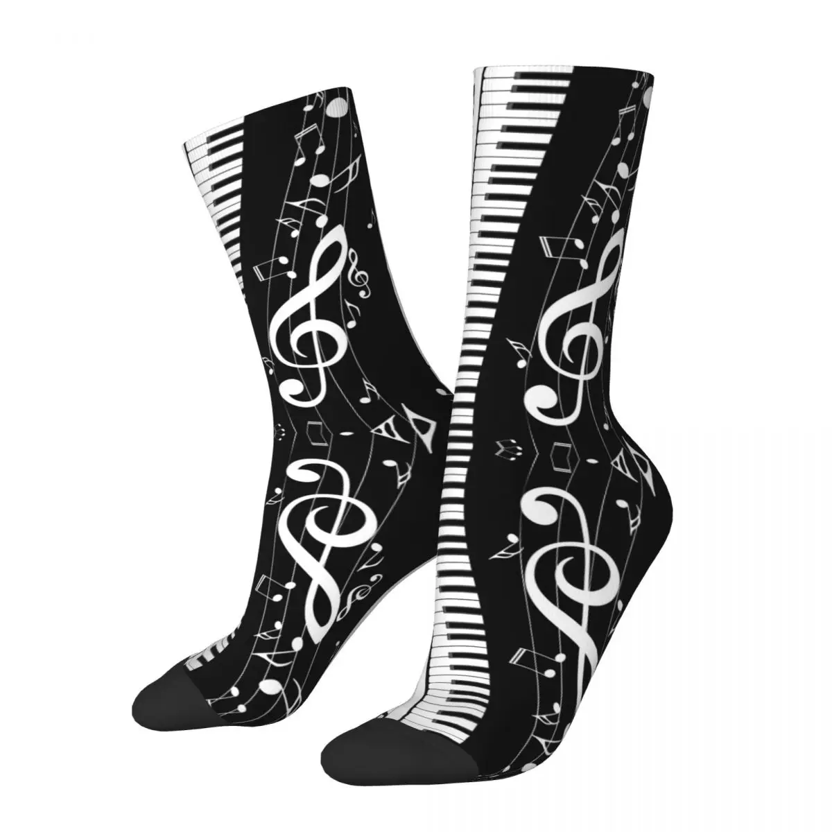 Calcetines minimalistas con teclas de Piano para hombre y mujer, medias de tubo medio informales con notas musicales, novedad, primavera, verano,