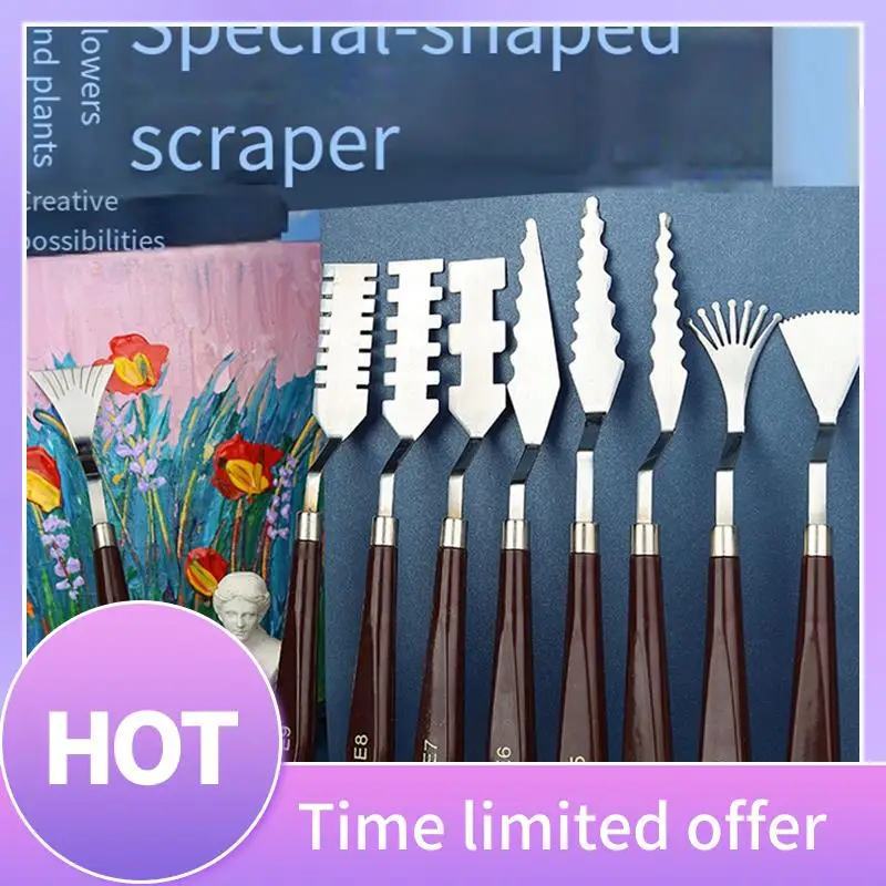 

B69C 9PCS Stainless Steel Palette Scraper Set Palette Scraper Set Spatula Palette Knife Painting Mixing Scraper Set