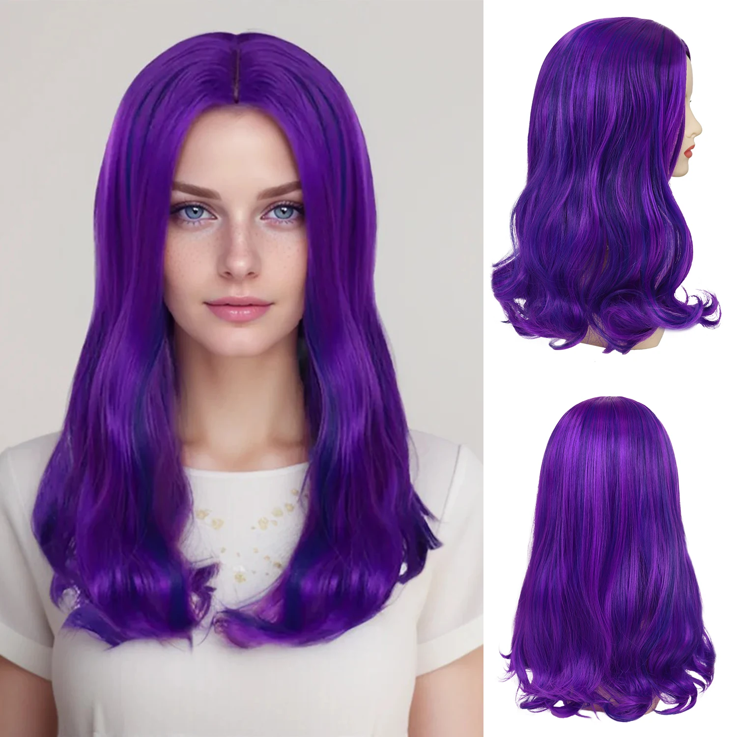

Фиолетовые парики для женщин Длинный вьющийся парик Синтетическое волокно Смешанный синий фиолетовый костюм на Хэллоуин Женский костюм Drag Queen Dress Up Косплей Парики