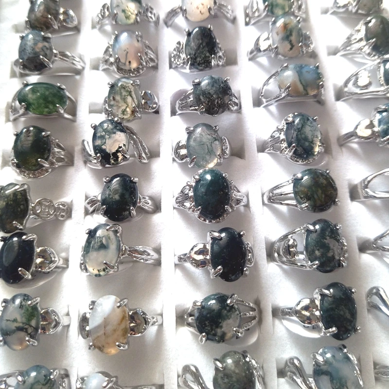 Wholesale 50PCS Mix Lot Grass Agate  x Natural Stone Rings Fashion Jewelry Lady\'s Ring