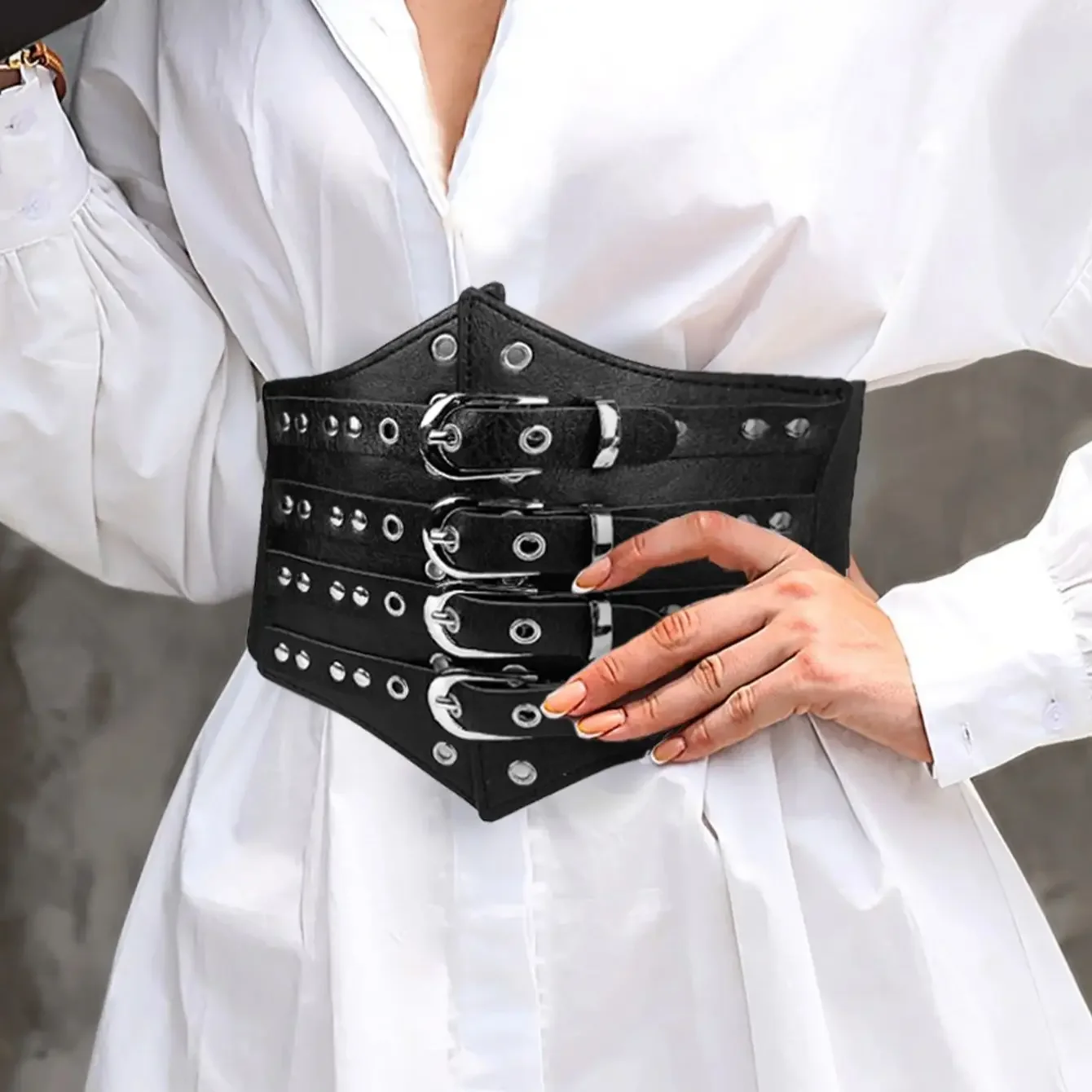 

Waistband Women's Fashion Retro Trend Elastic Elastic Four Pair Buckles