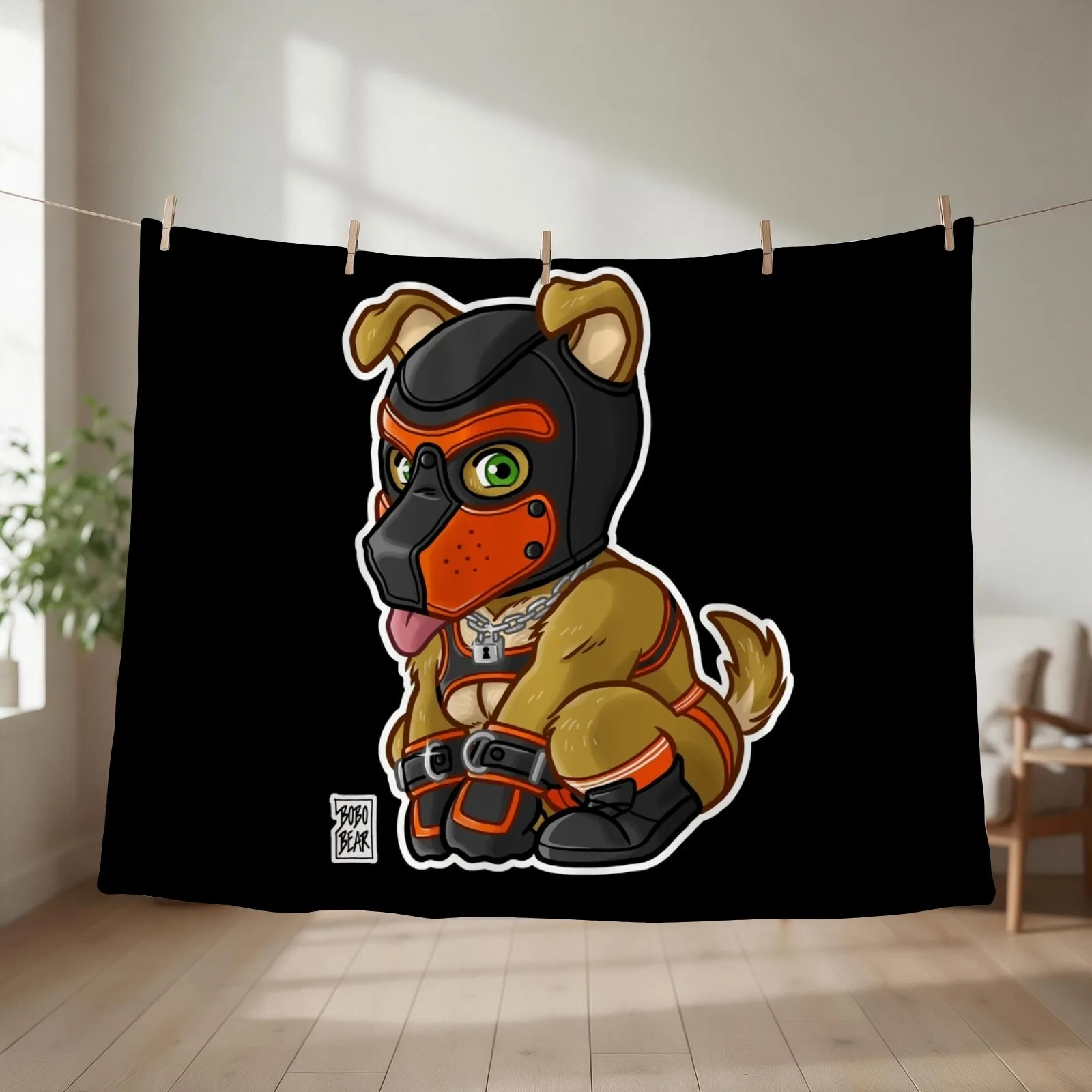 PLAYFUL PUPPY - ORANGE MASK - BEARZOO SERIES Throw Blanket blankets and throws Multi-Purpose Quilt Blankets