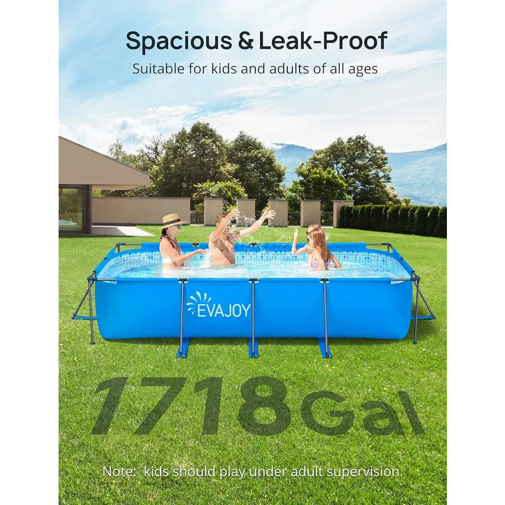 14ft X 7ft X 33in Metal Frame Swimming Pool Set, Rectangular Above Ground Pool Cover with Sand Filter Pump, Pool Ladder